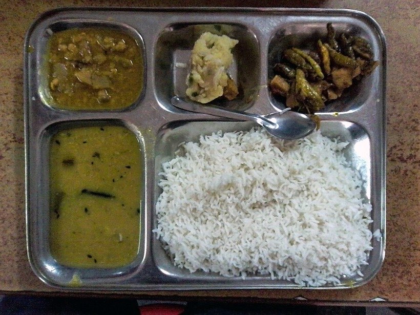 Rice, dal and vegetables help us grow strong.