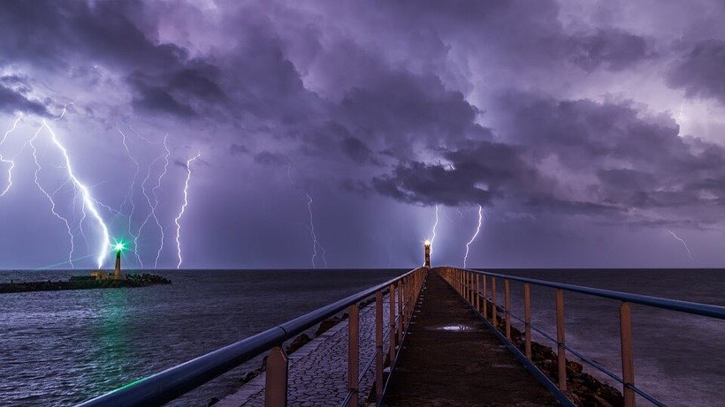 Lightning flashes during a big storm.