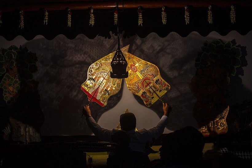 A hand shadow show on a screen.