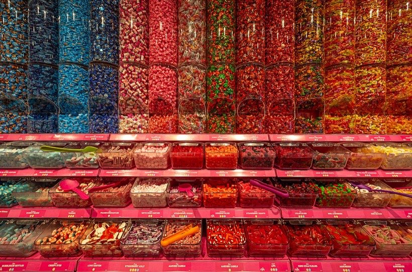 Sweets, cakes and fizzy drinks contain lots of sugar.