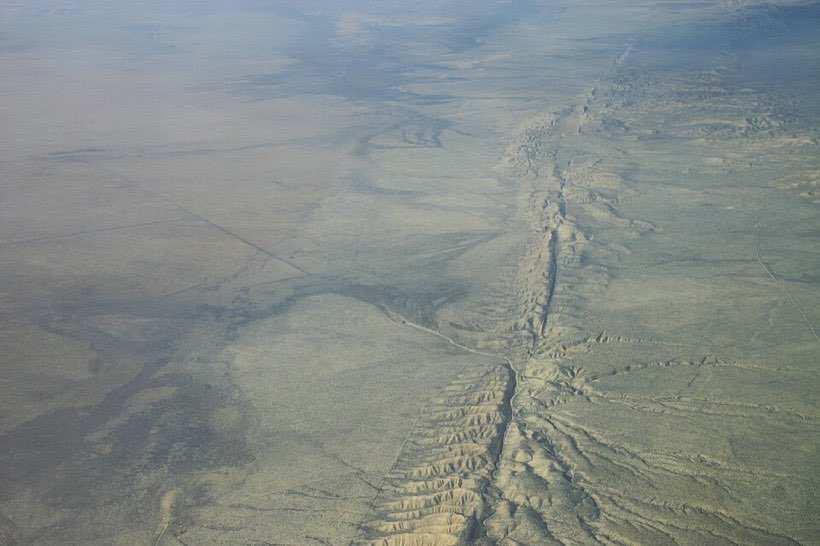 The San Andreas Fault in the USA, where two of the Earth’s plates slide past each other.