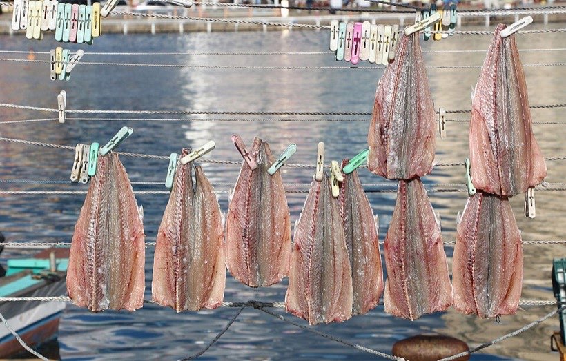 Fish drying in the sun to make shutki.