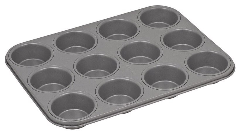 A baking tray has neat rows of cups.