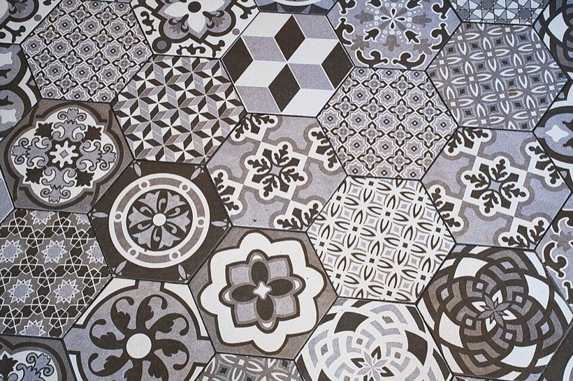 Floor tiles are made of flat shapes that fit together.