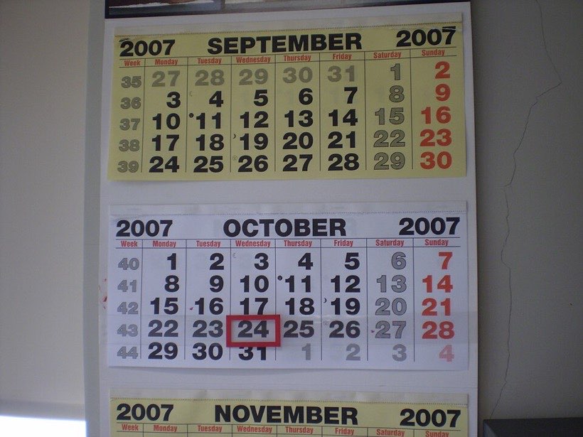 A wall calendar helps a family plan.