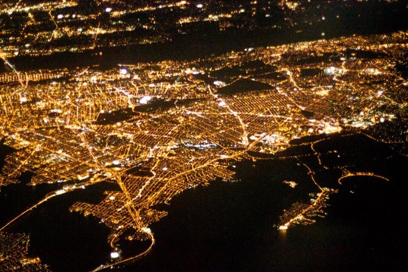 A city seen from above. Streets make a kind of grid.