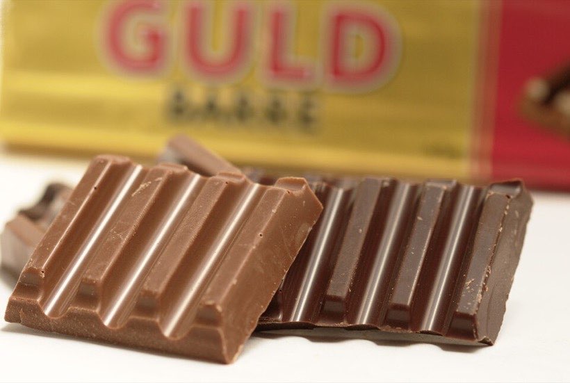 Chocolate bars split into pieces.