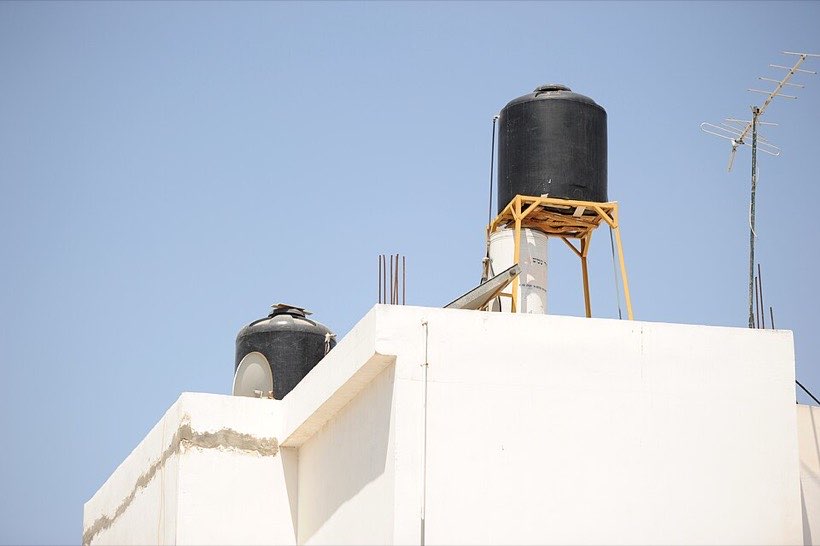 Water tanks on rooftops.