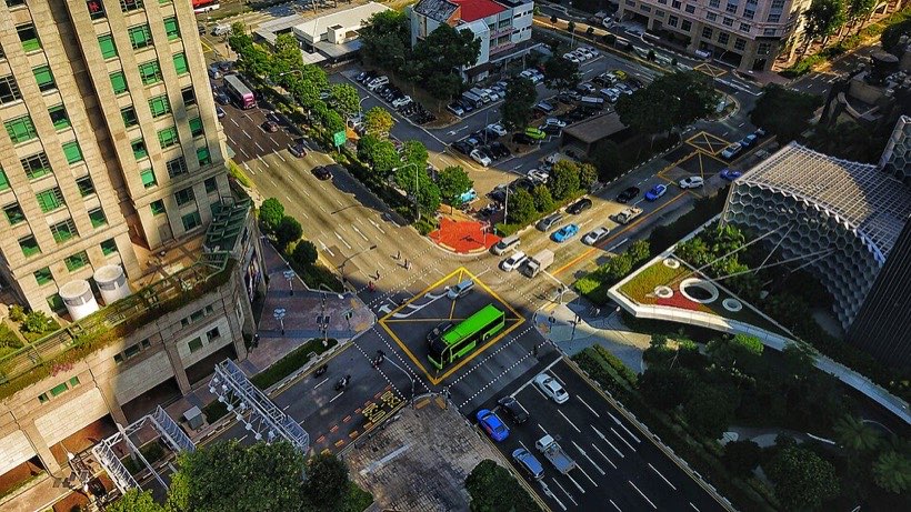 Roads cross at a junction.